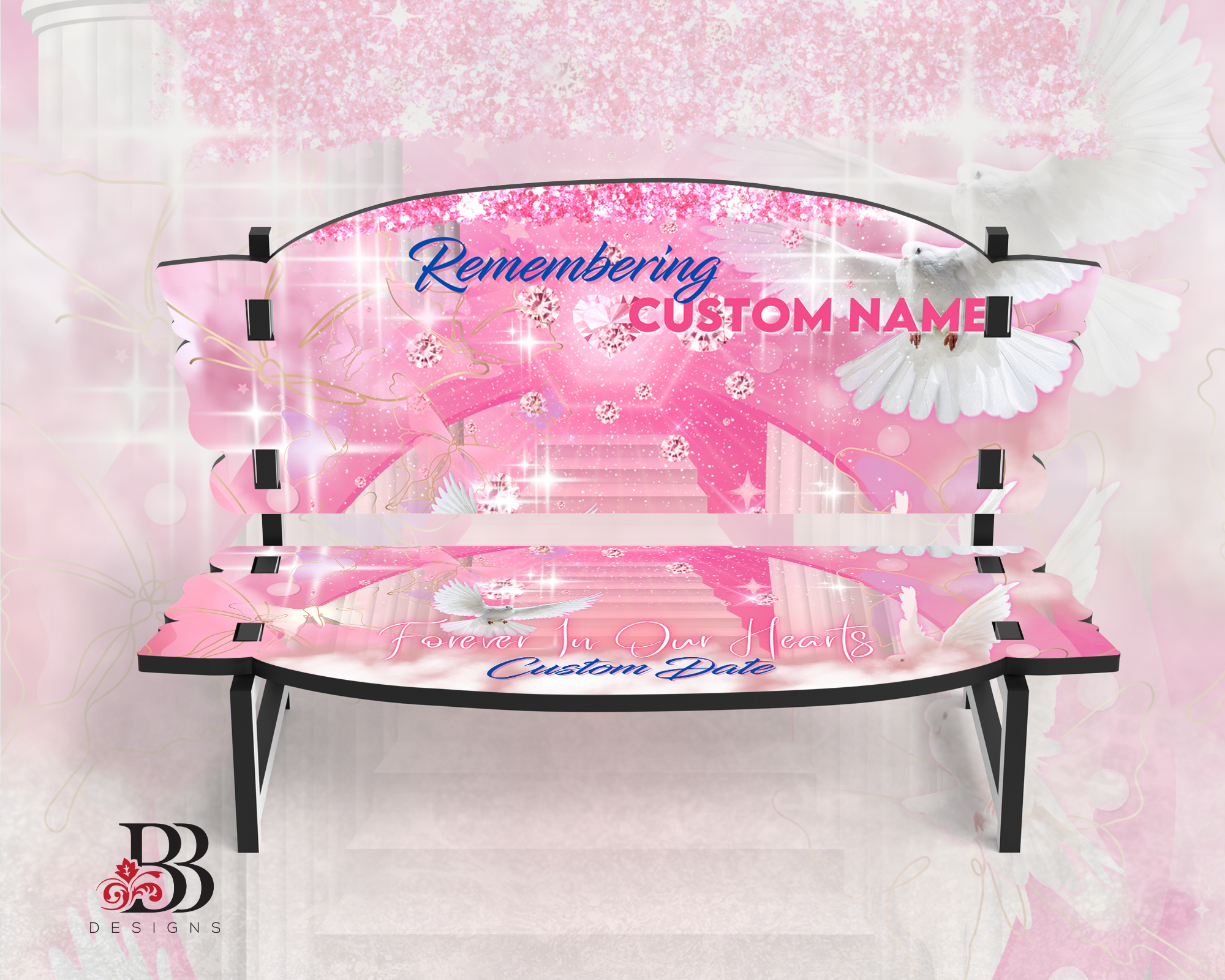 Diamonds and Doves Memorial 7" Bench