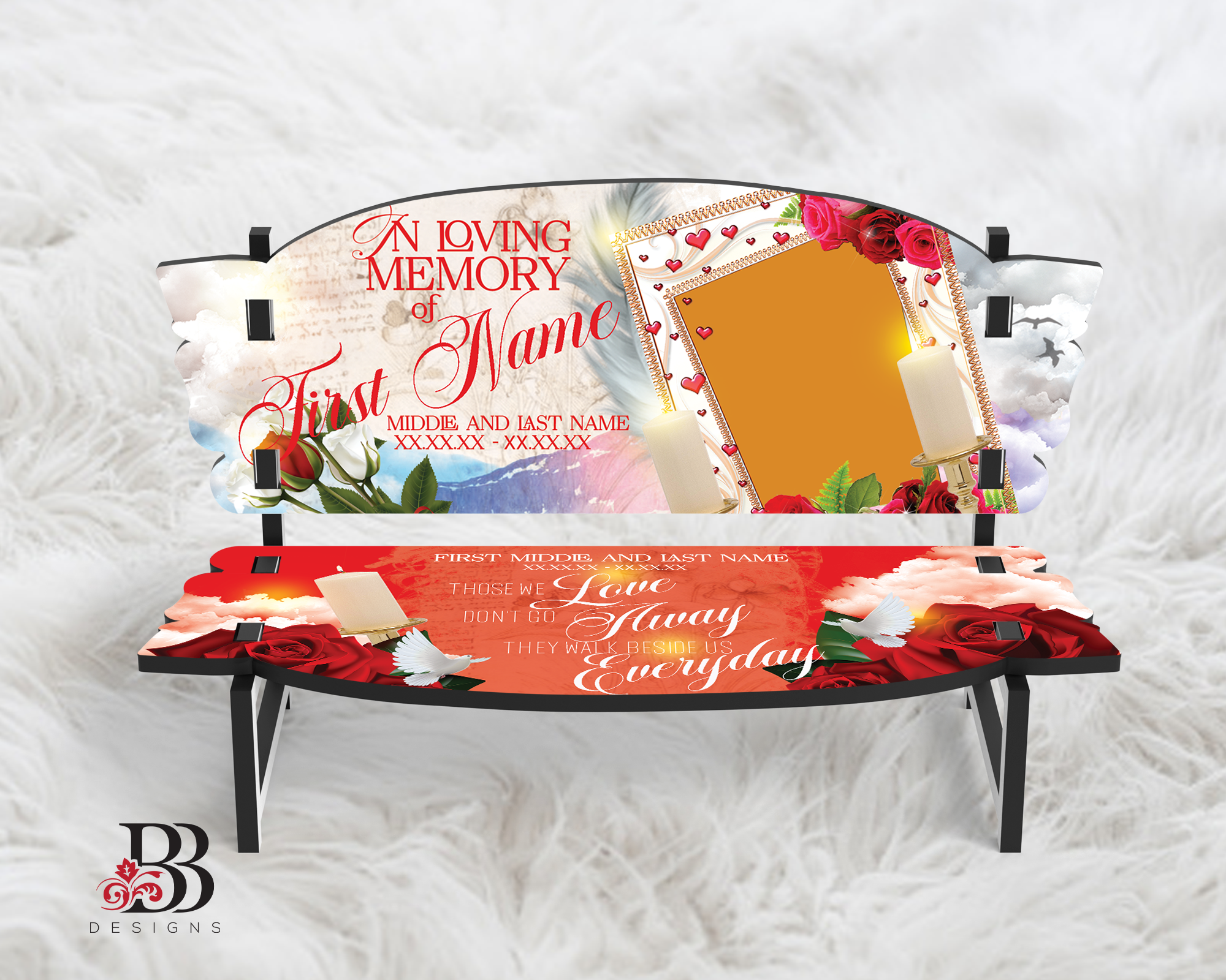 Red Rose Memorial 7" Bench